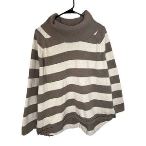 Jeanne Pierre Cream and Tan Striped Loose Fit Sweater